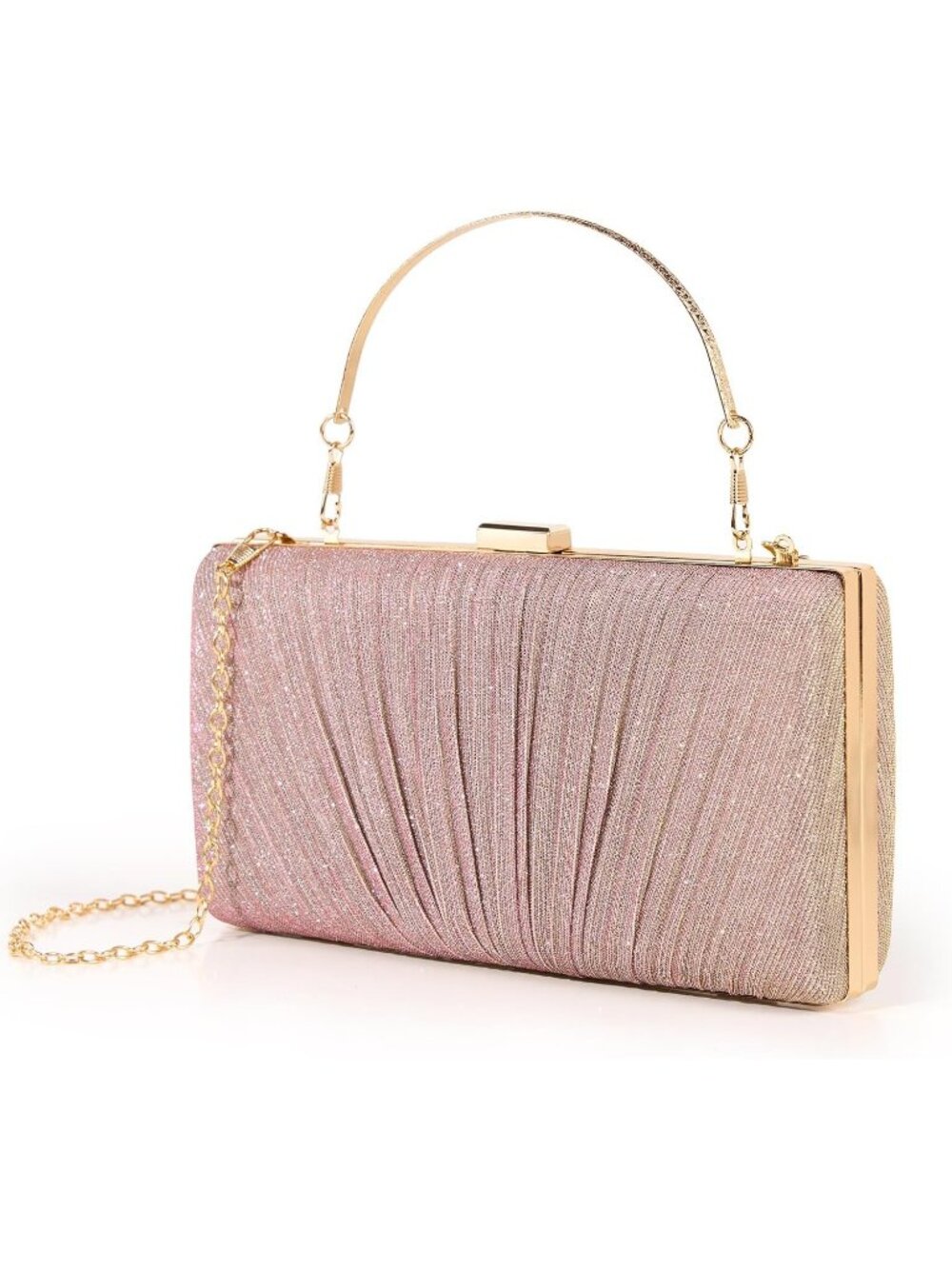 Women's Pink Pleated Clutch Purse For Evening Handbag With Chain Prom Wedding